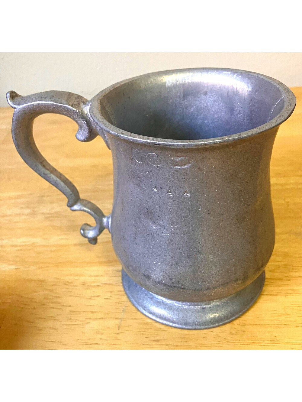 Vintage Pewter Metal Tankard Mug Cup Ornate Handle great condition made in USA